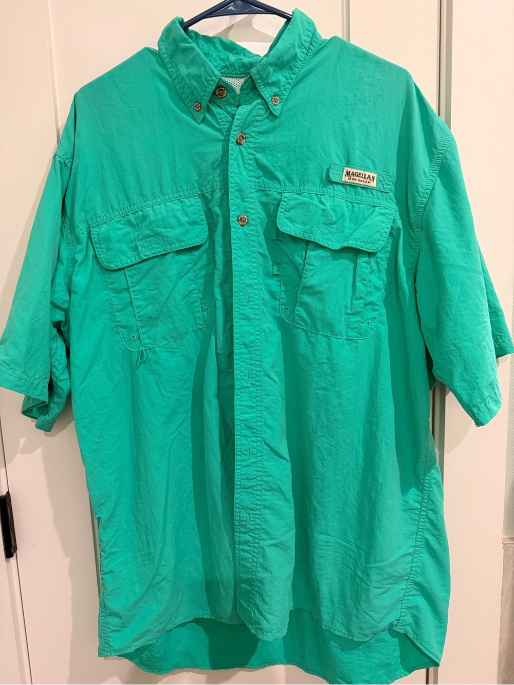 Magellan Outdoors Men Short-Sleeve Button Vent Shirt Teal Green Fishing Golf XL